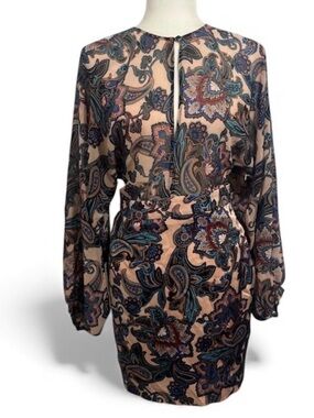 MARCIANO Paisley Print Long Sleeve Keyhole Mini Dress Size S Boho. Size small